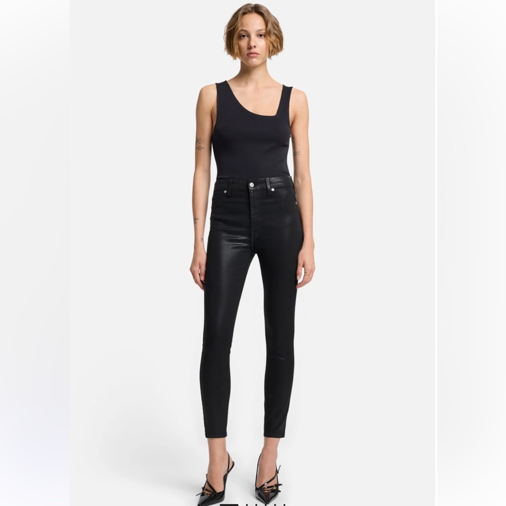 7 For All Mankind HIGH WAIST ANKLE SKINNY in B(air) Black‎ Leather-Look 29